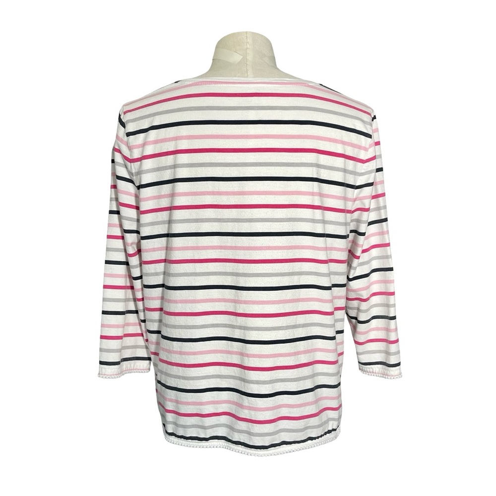 Talbots 3/4 Sleeve Multicolor Nautical Stripes Pom Pom Trim Cotton T-shirt SzXLP - Picture 5 of 9